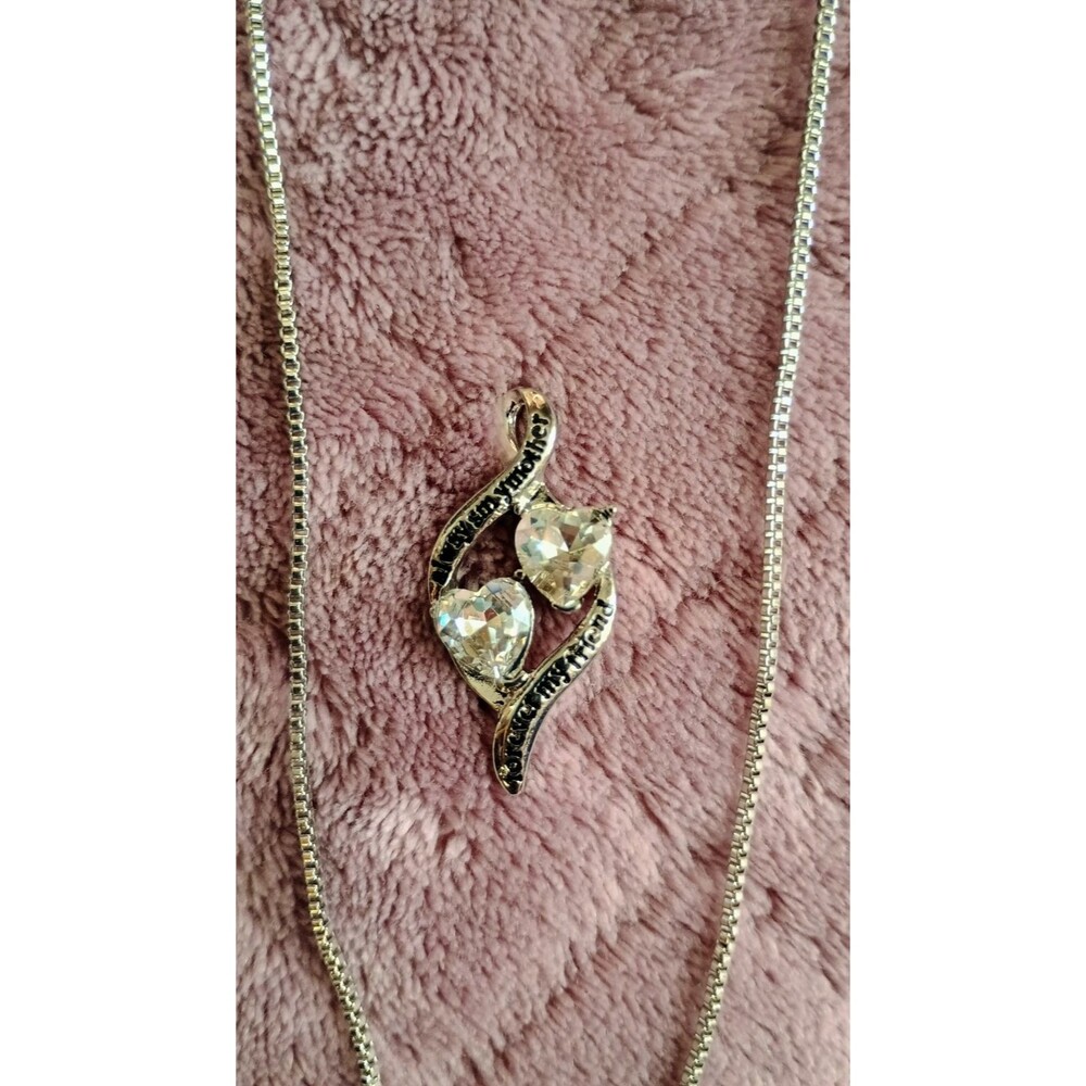 Always My Mother Forever My Friend Rhinestone Pendant Necklace Silver Tone